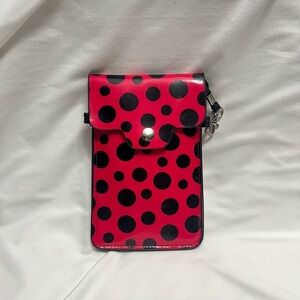 Red Black Polka Dot Glossy Crossbody Phone Bag Tech Accessory
